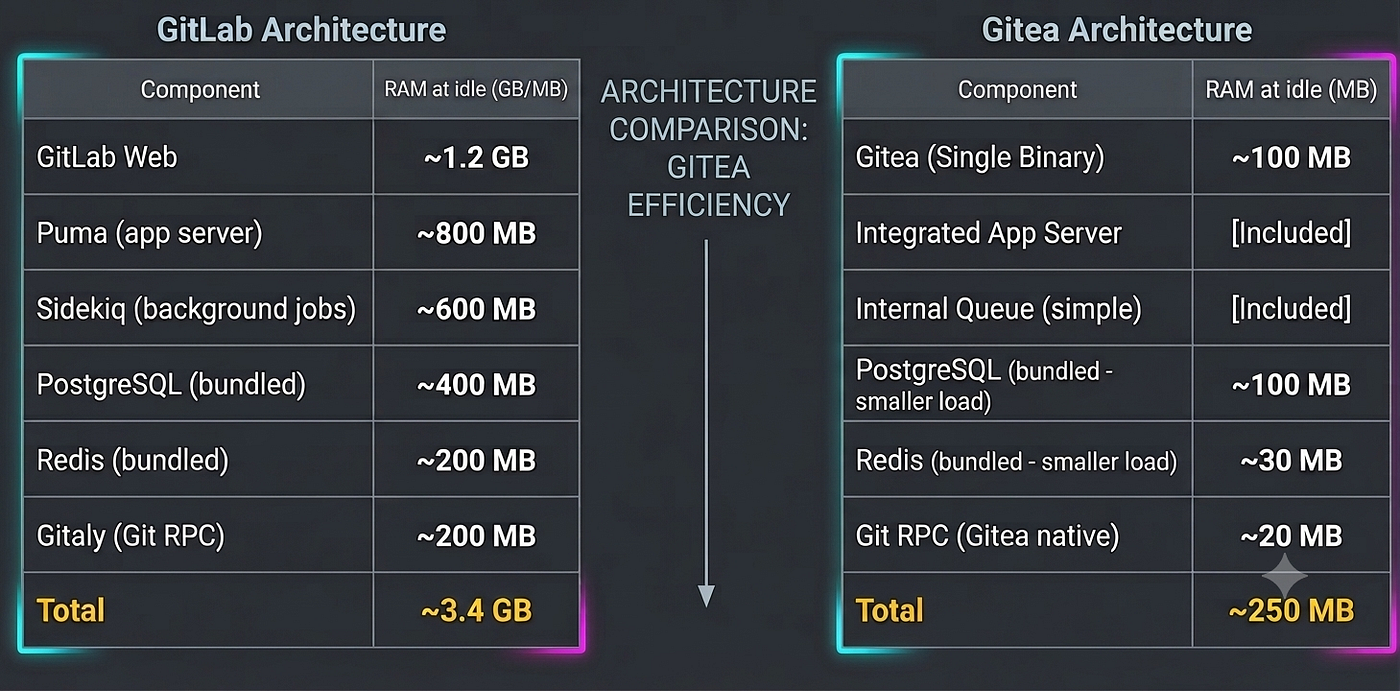 From GitLab to Gitea: how my homelab CI/CD went from 3.4 GB to 100 MB