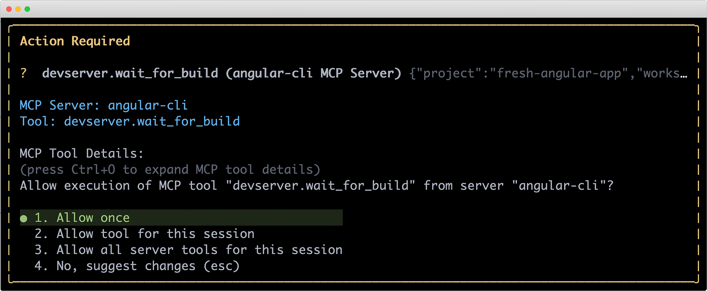 Agentic environment asking for permission to use the devserver.wait_for_build MCP tool