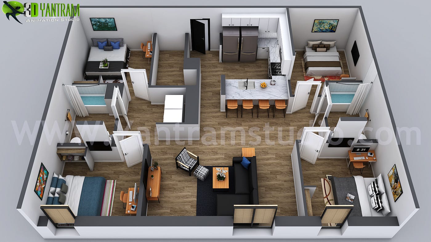3D Floor Plan Design Services of Residential Apartment in New York by Yantram 3D Architectural…