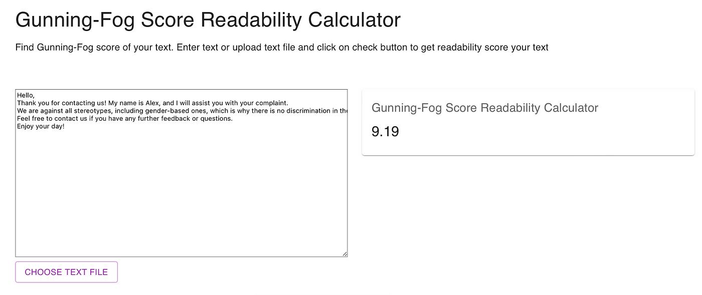 Testing readability tests Flesch Kincaid ARI and Gunning Fog
