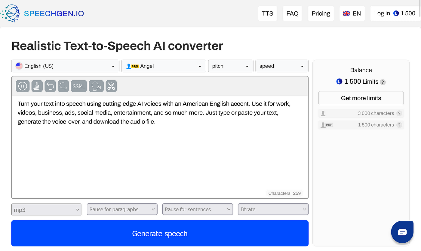 SpeechGen: AI Text-to-Speech Converter | Generate Realistic Voiceovers  Online | by Theinfohub | Medium