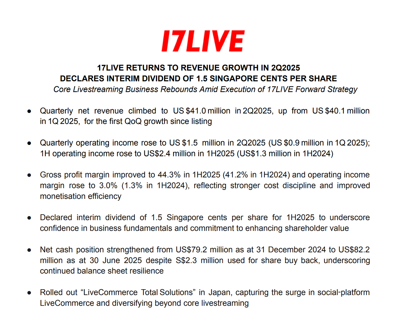 Operating Profit Surges 85%: 17LIVE Delivers Dividend, Buyback, and Growth