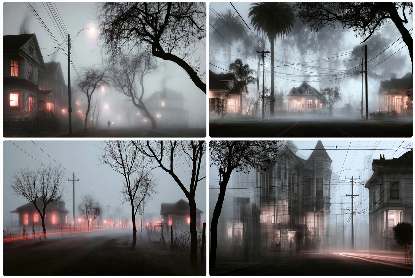 a paranormal image grid made with SREF ID: 3345301809 — created by the author in the Midjourney v8.2 preview