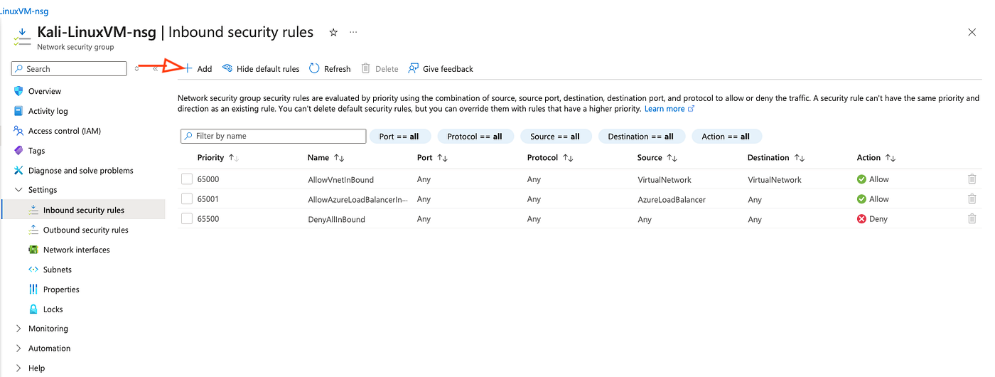 Inbound security rules