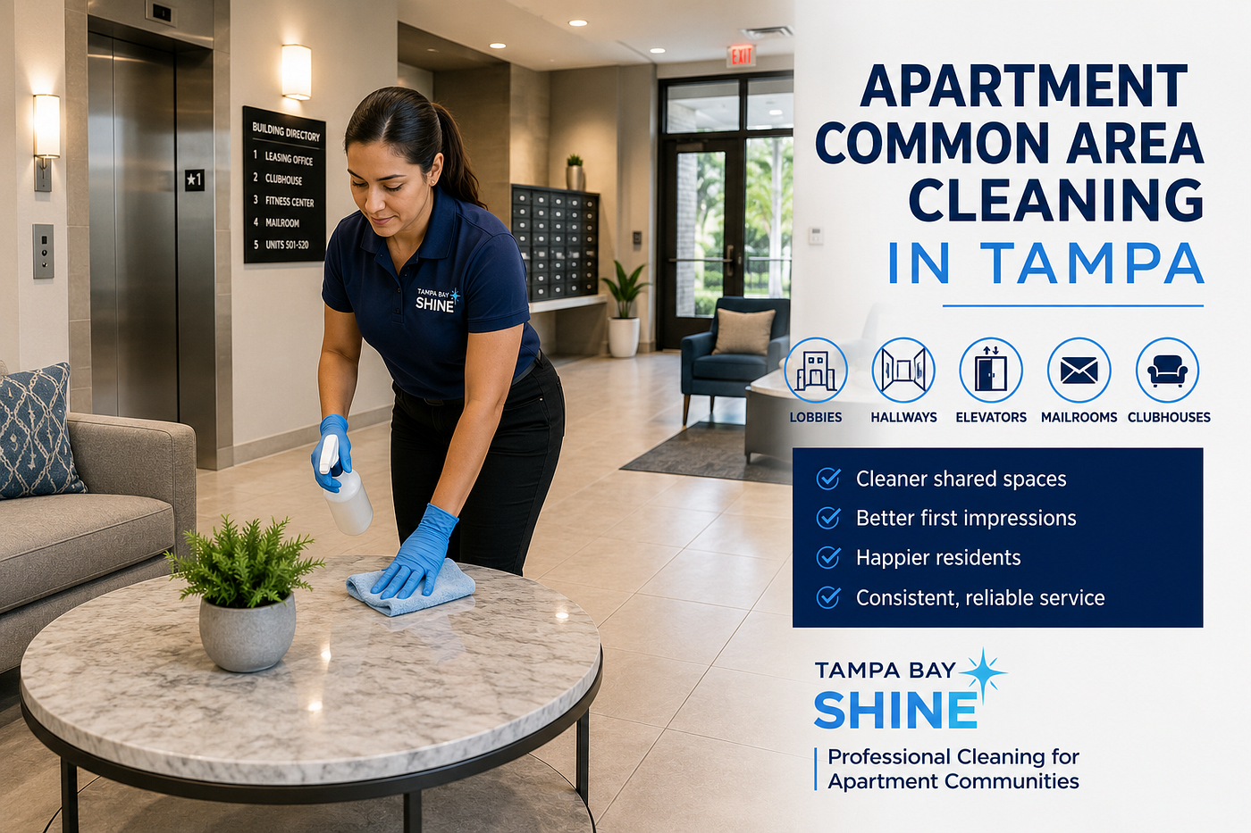 Apartment Common Area Cleaning in Tampa: Lobbies, Hallways, Elevators, Mailrooms, and Clubhouses