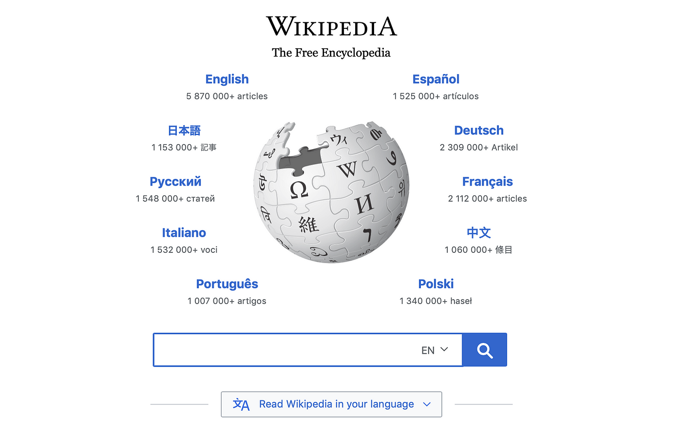 Wikipedia has over 6 million articles on English