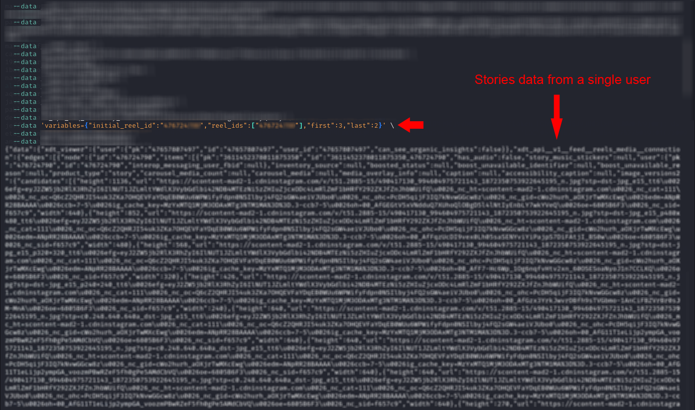 Getting stories data from a single user using curl