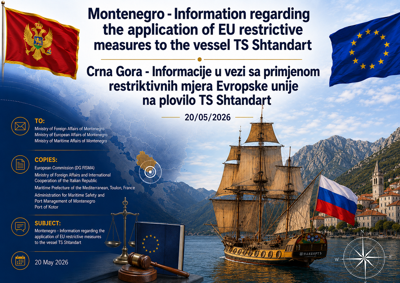 Montenegro — Information regarding the application of EU restrictive measures to the vessel TS…