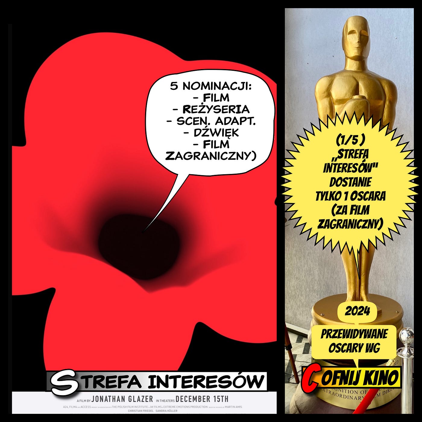 Cofnij Kino typuje Oscary 2024
– ile Oscarów wygra „Strefa interesów” ? (1/5)