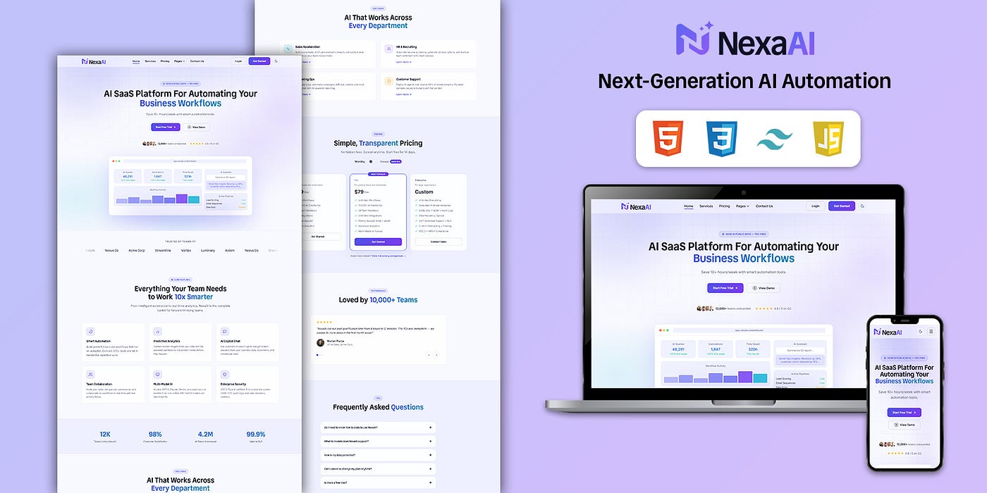 NexaAI — Modern AI SaaS Landing Page Template for Startups