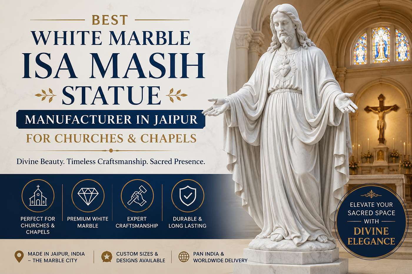 Best White Marble Isa Masih Statue Manufacturer in Jaipur for Churches and Chapels