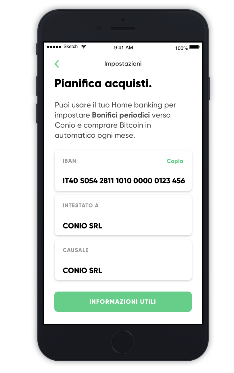Come comprare Bitcoin con Bonifico e fare un piano di acquisto. | by Conio  Team | Conio Blog
