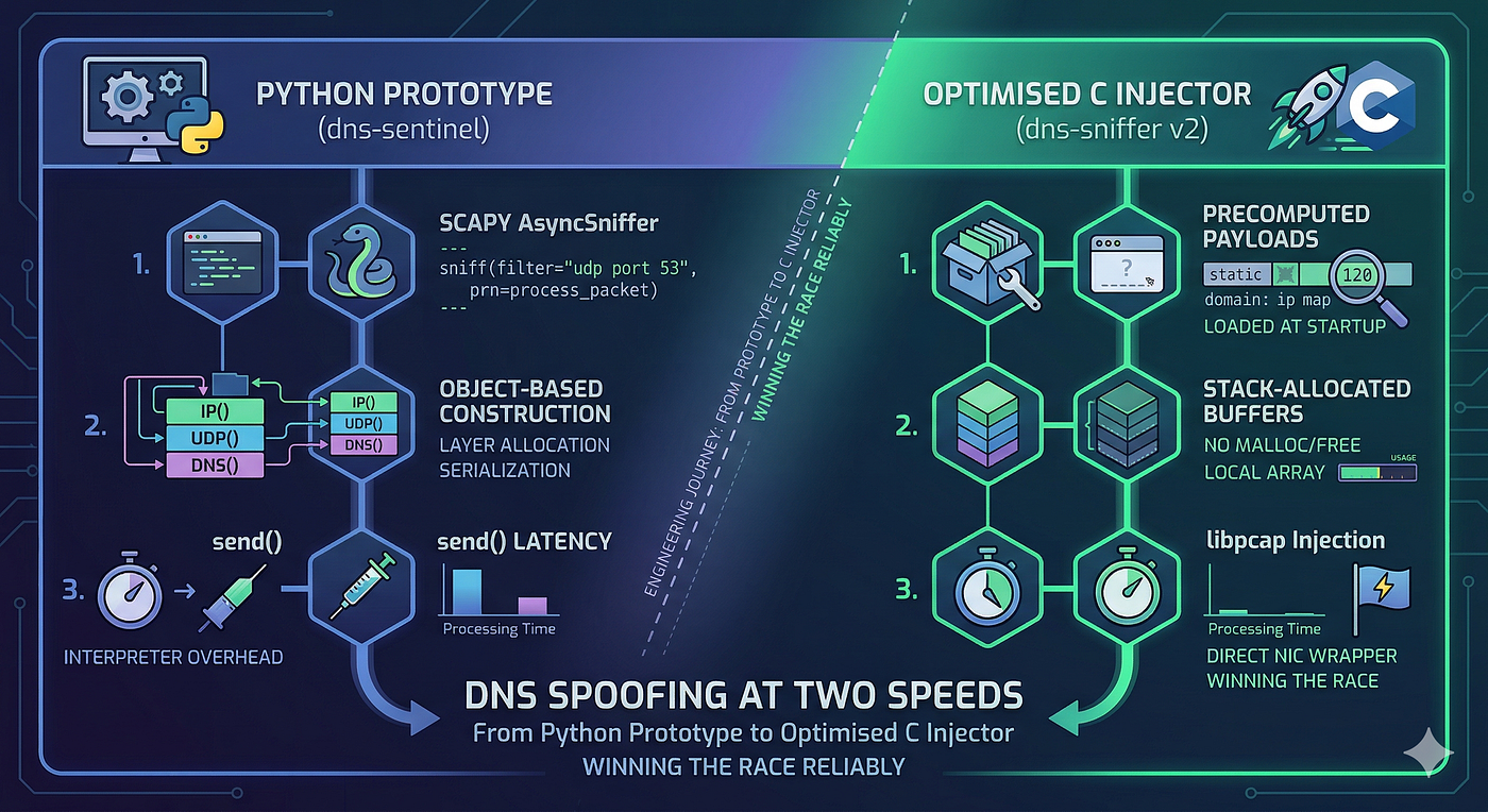 DNS Spoofing at Two Speeds: From Python Prototype to Optimised C Injector