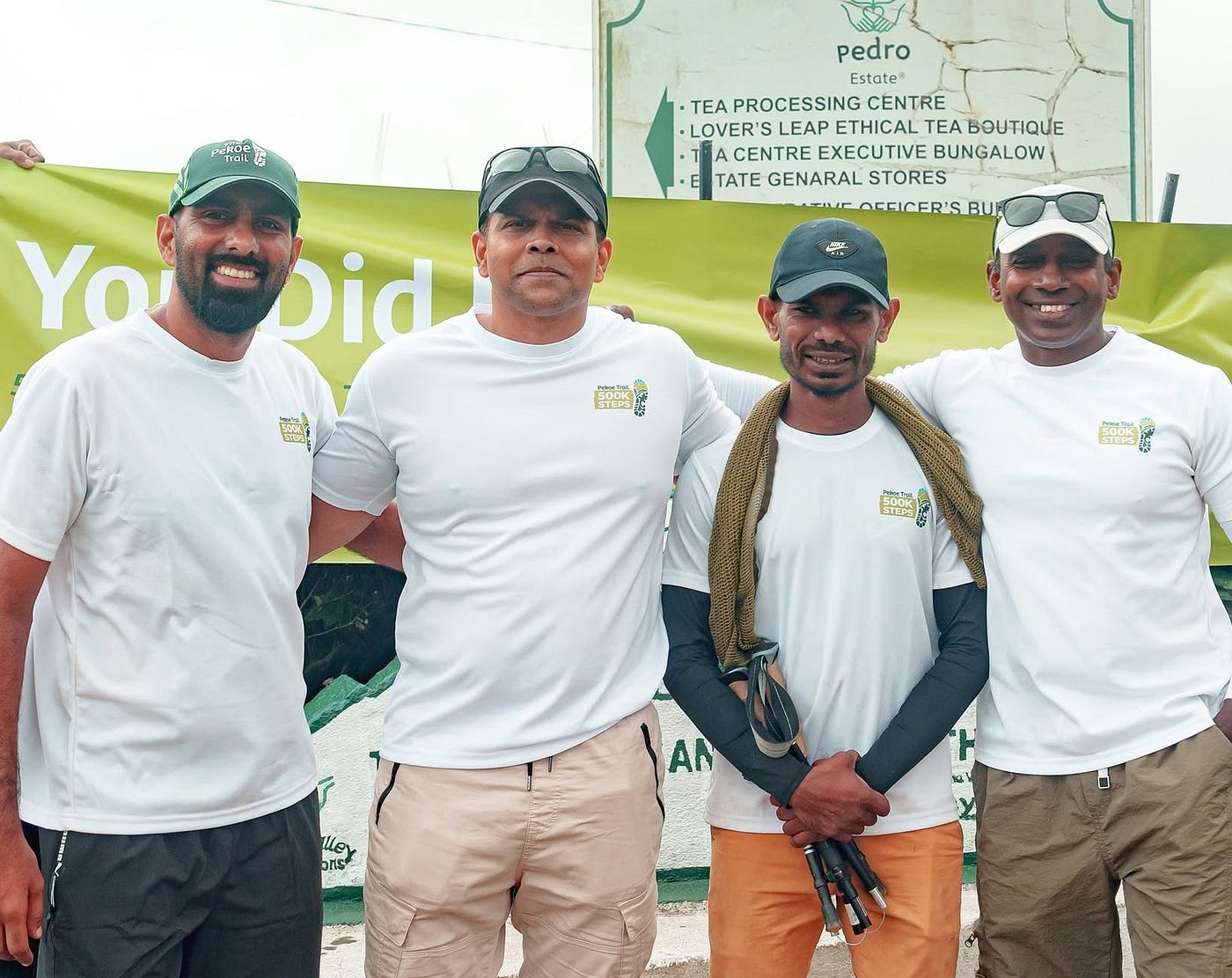 Caption: A moment of Triumph for Arjuna Samarakoon and team after completing the 500K campaign to raise funds for the Pekoe trail
