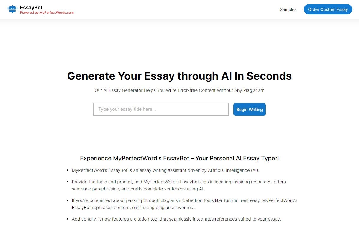 The Writing Symphony: AI Essay Writers, Free Writers, and Typer 5 MyPerfectWords.com's EssayBot vs. EssayTyper.com | by Erika White | Essay Bot | Sep, 2023 | Medium