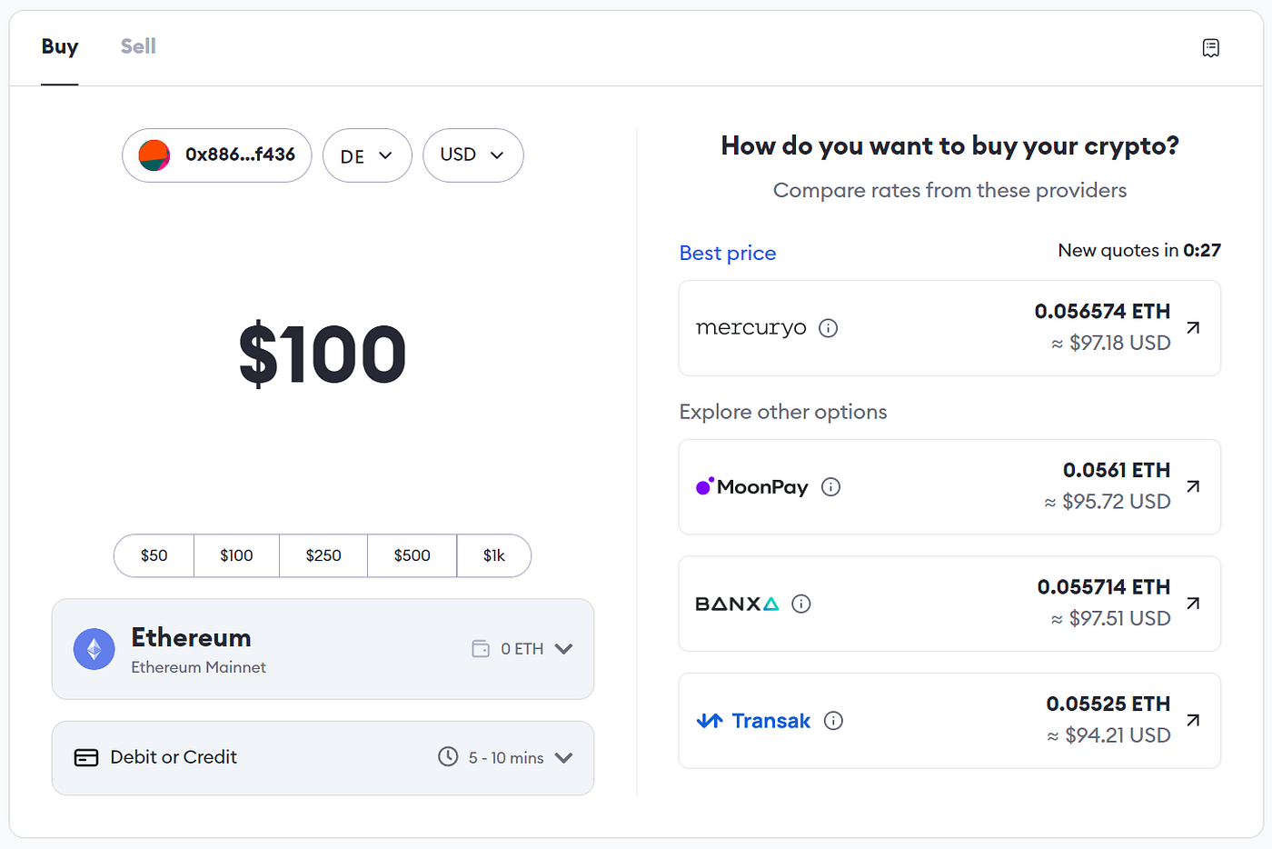 How to fund MetaMask with ETH using Debit or Credit card | by Decentralized  ETF | Medium