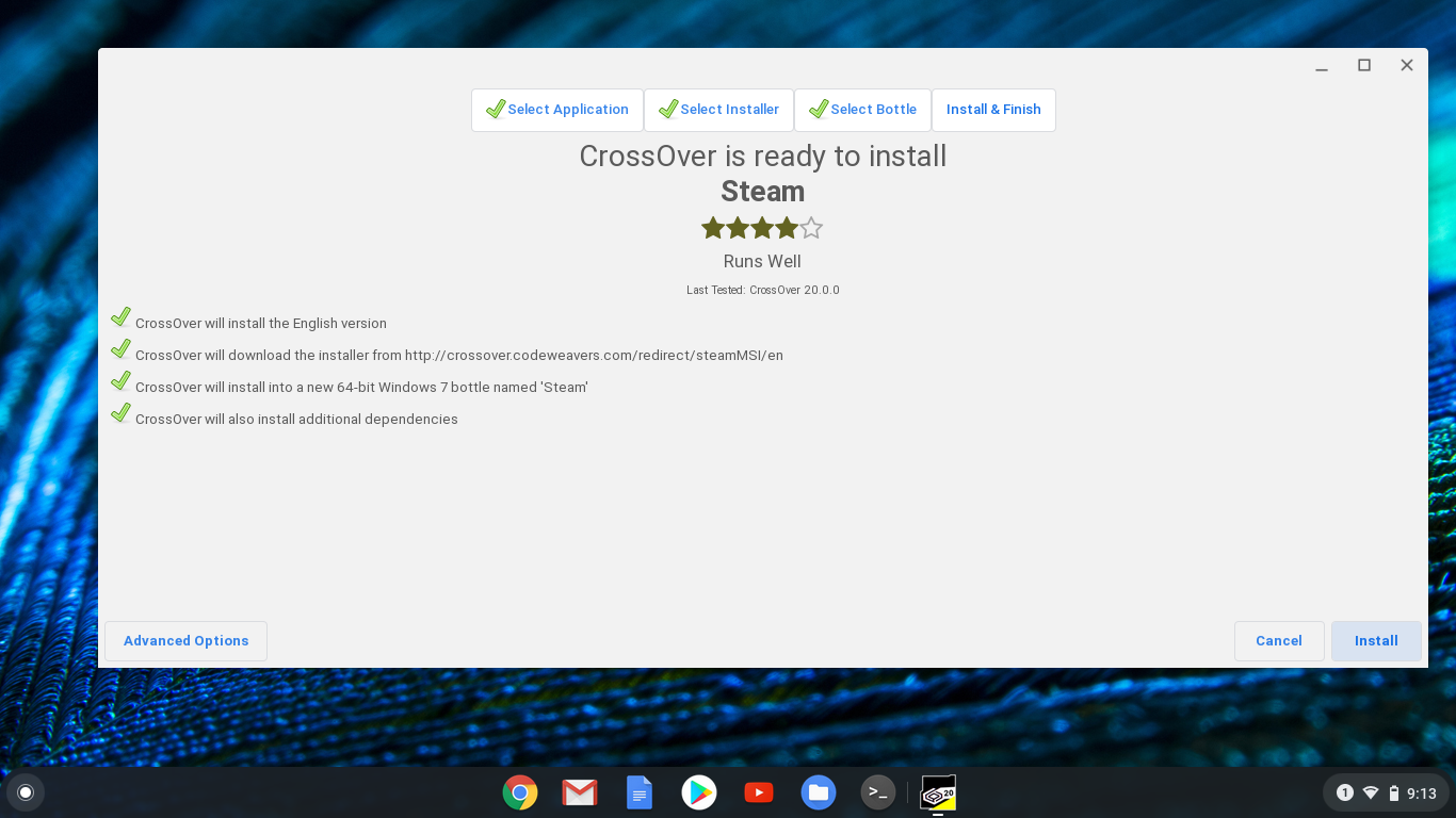 Install Windows' Steam on Chrome OS