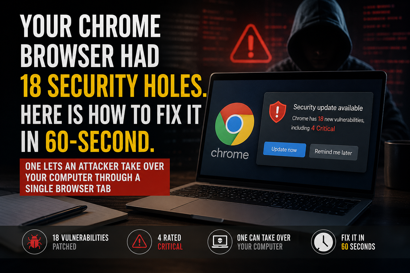 Your Chrome Browser Had 18 Security Holes. Here is How to Fix it in 60-Second.