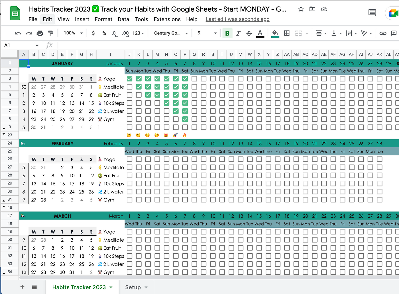 2023 Habits Tracker in Google Sheets — with Free Template | by Gracia  Kleijnen | Google Sheets Geeks | Medium