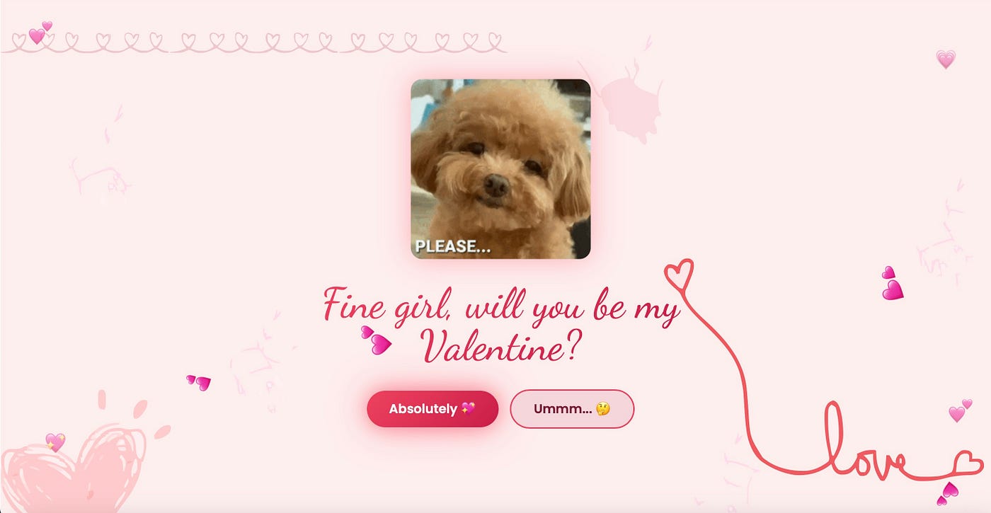 build a “will you be my valentine?” website without writing code
