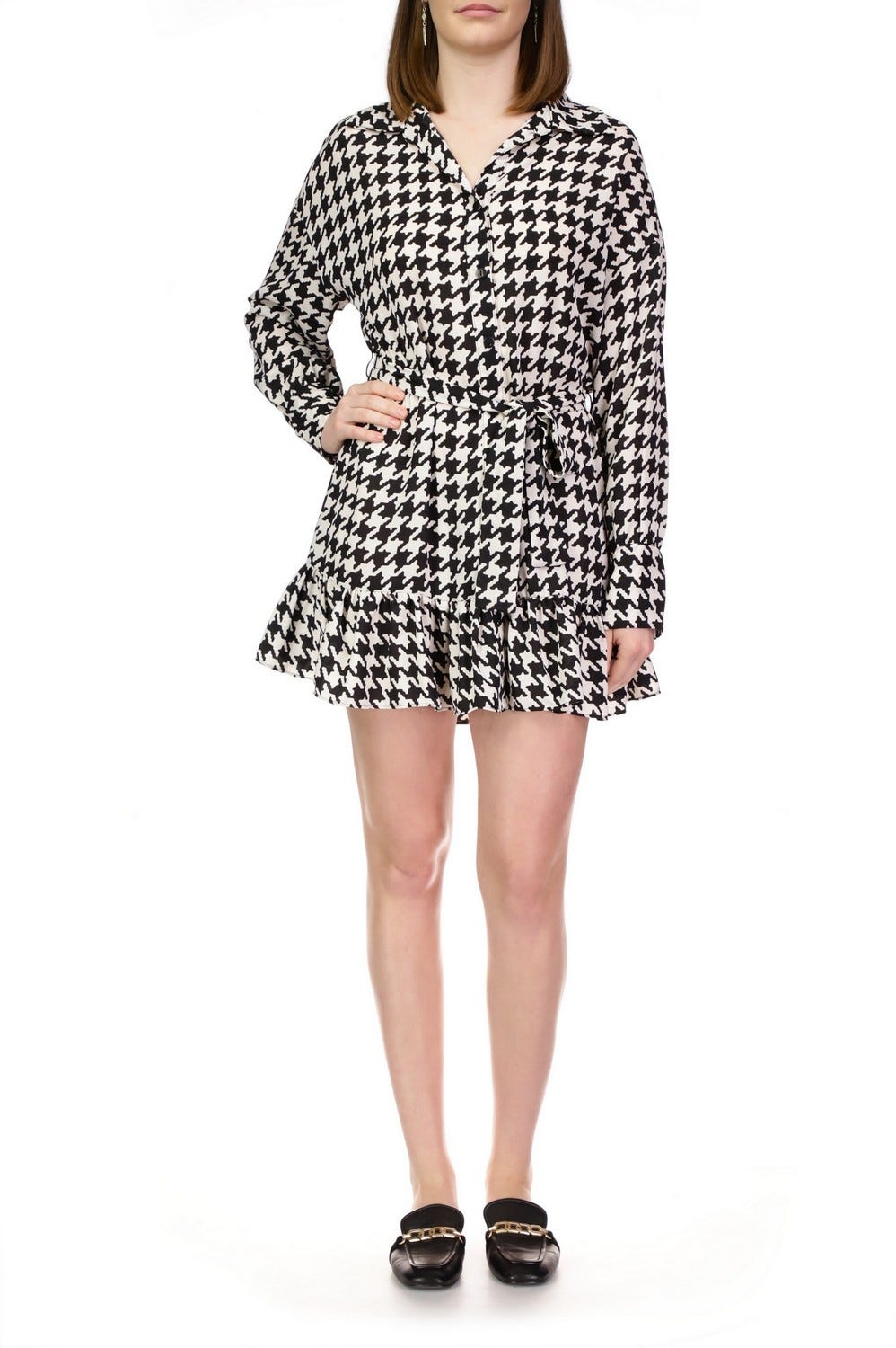 Houndstooth Faux-Leather Twofer Dress