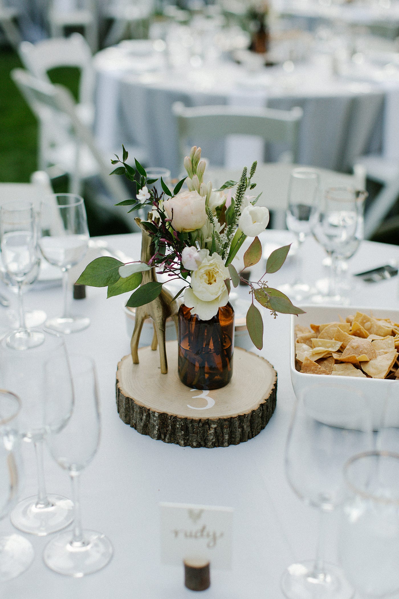 Rustic DIY Wedding Dinner. Gold & Wooden Centerpieces, by Linzi Berry