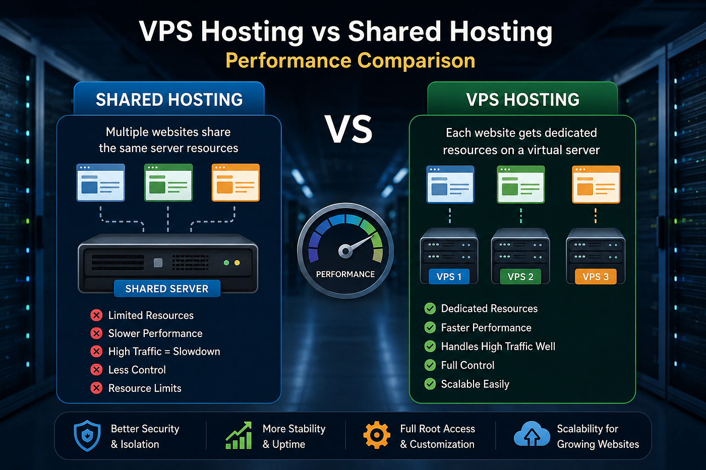 VPS Hosting vs Shared Hosting Performance Comparison