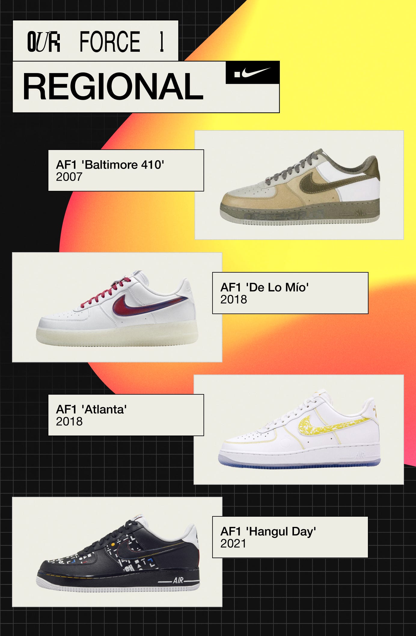 Our Force 1 — Regional Bracket. The 16 AF1s that represent the globe… | by  dotSWOOSH | Medium
