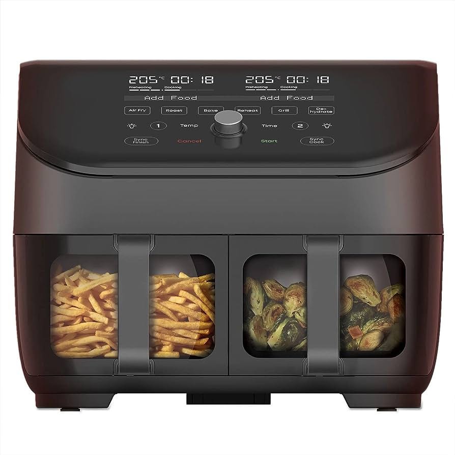 Ninja Foodi Dual Zone Digital Air Fryer, 2 Drawers, 7.6L, 6-in-1, Uses No  Oil, Air Fry, Max Crisp, Roast, Bake, Reheat, Dehydrate, Cooks 4-6  Portions, Non-Stick, Dishwasher Safe Baskets, Black AF300UK 