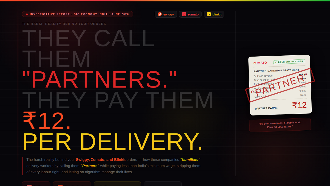 The ₹12 Delivery: How Swiggy, Zomato and Blinkit Built Empires on Invisible Labour