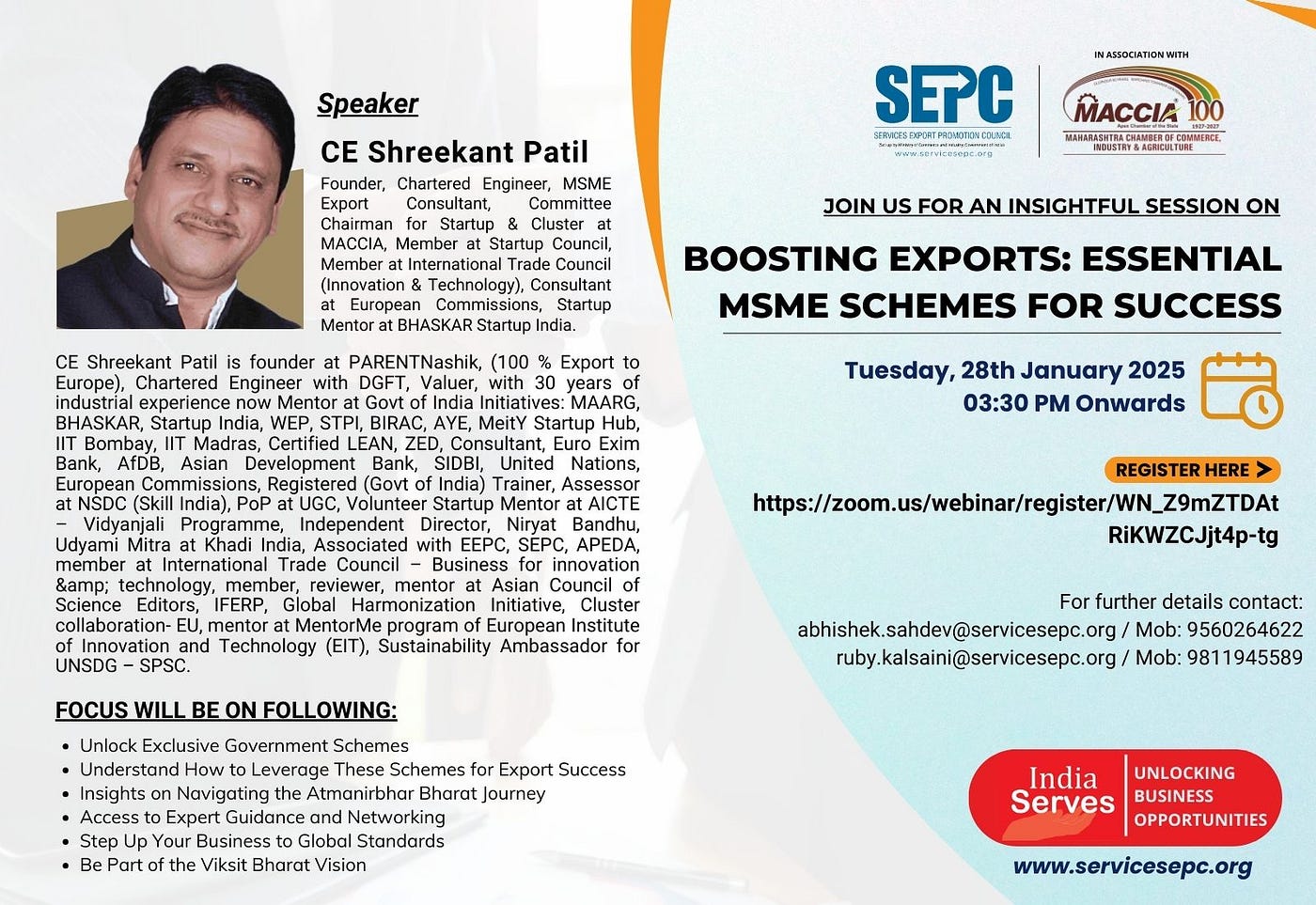 CE Shreekant Patil, Keynote Speaker at Services Export Promotion Council — SEPC India
