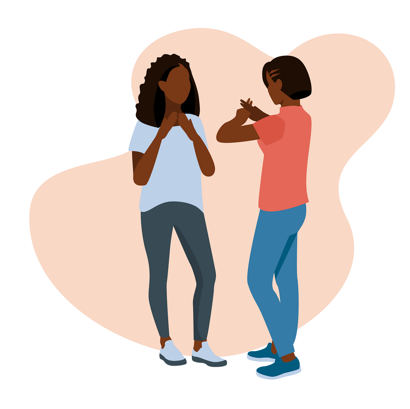 An illustration of two women communicating via sign language