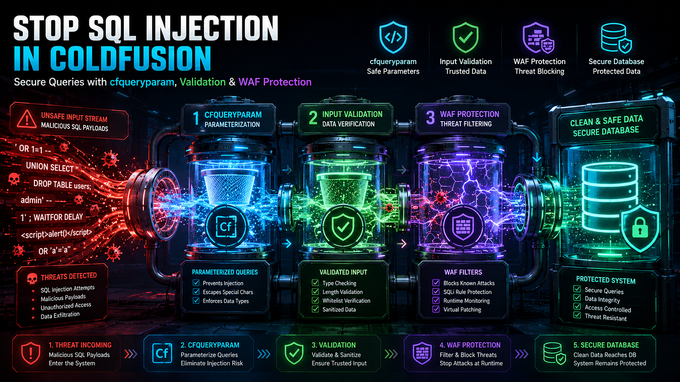 ColdFusion SQL Injection Prevention: cfqueryparam, Input Validation, and WAF Setup