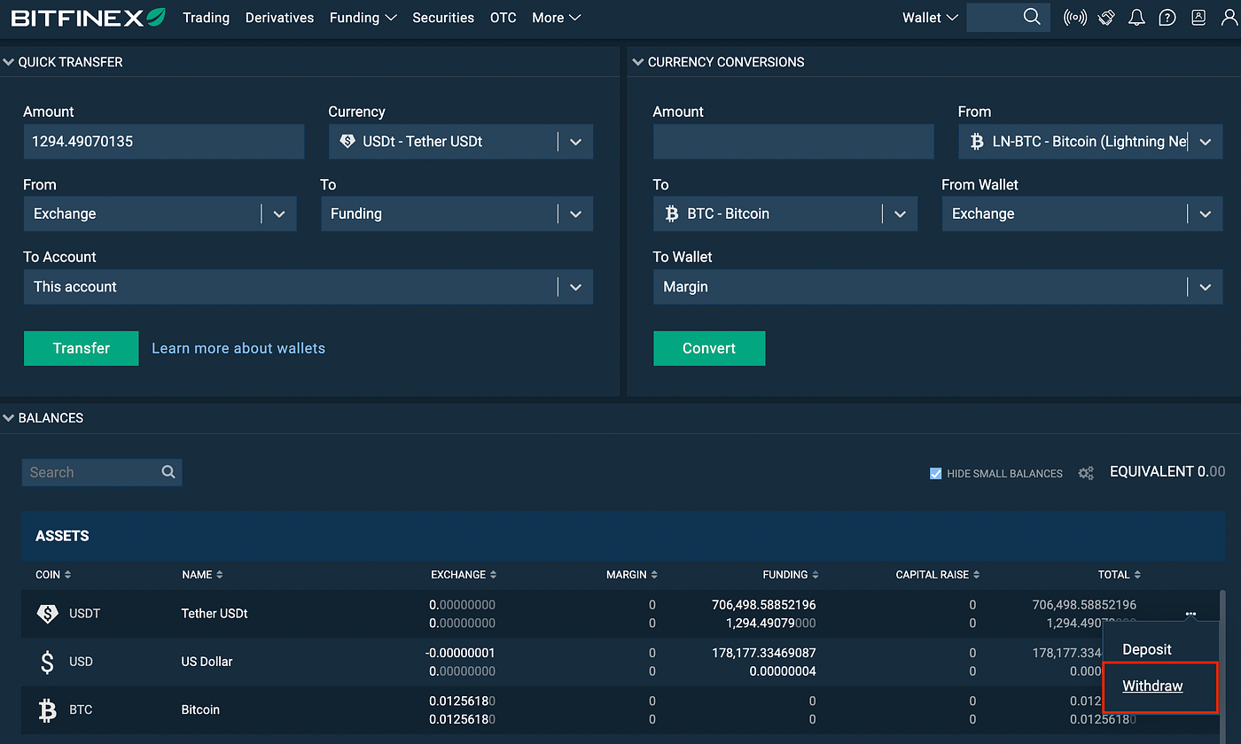 如何在Bitfinex 出金/ 內轉- FULY.AI 智能投資策略機器人/ 放貸機器人/ 加密貨幣交易指標訊號/量化交易- Medium