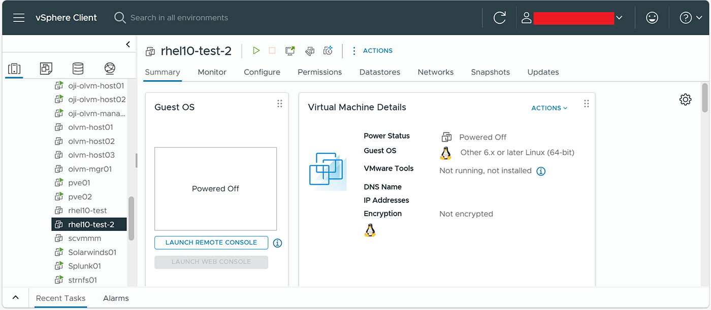 Install Red Hat Enterprise Linux 10.2 in a VM From VMware vCenter