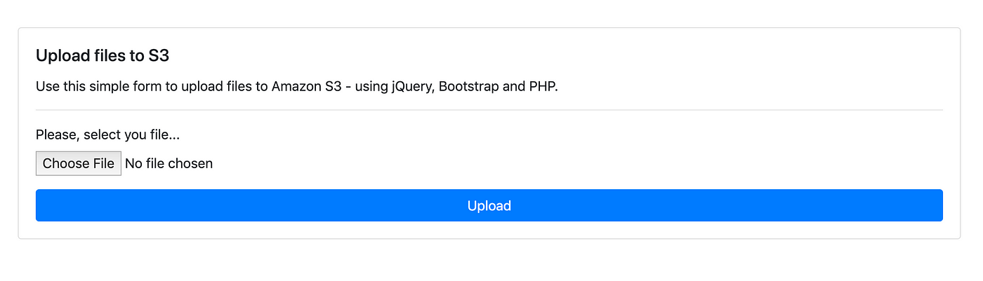 Uploading files to Amazon S3 using jQuery, Bootstrap and PHP | by Hristo  Torbov | Medium