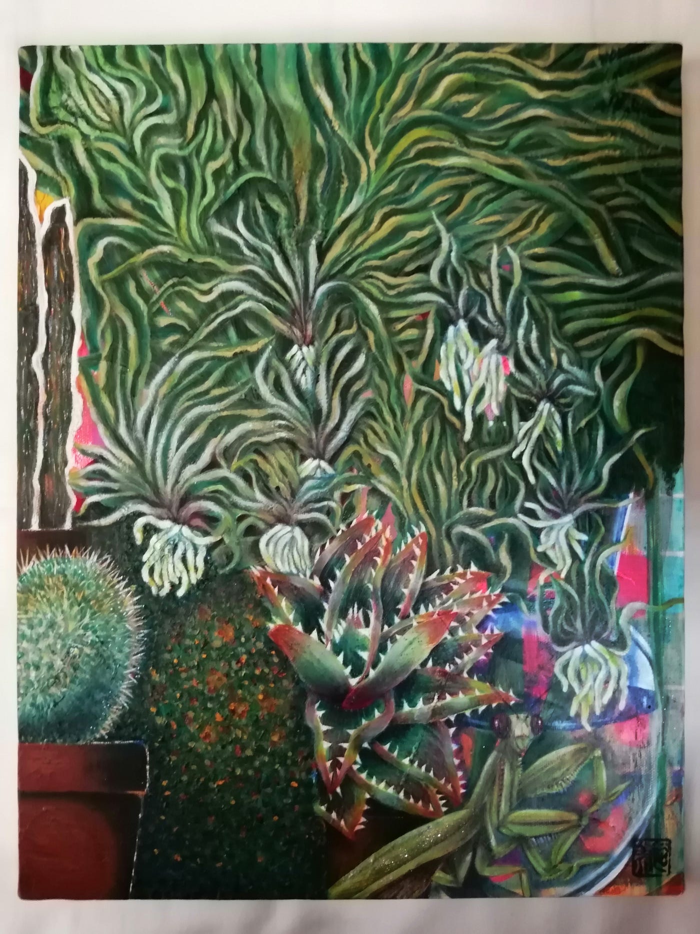 Spider Plant, ‘Fuyajo’ Aloe, and a Mantis | Botanical Art Journal 4