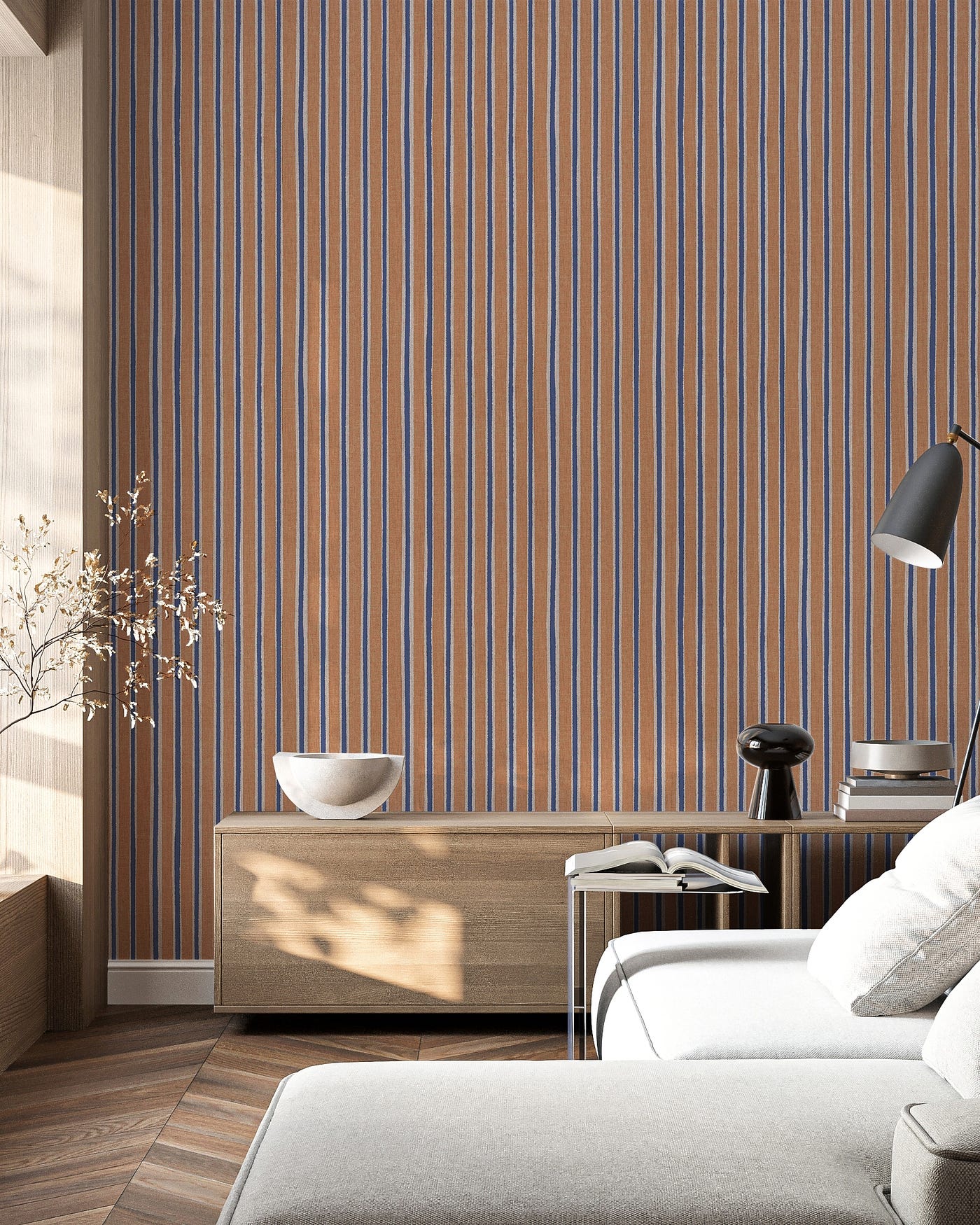 Papel Pintado de Rayas con Efecto Textil Irregular