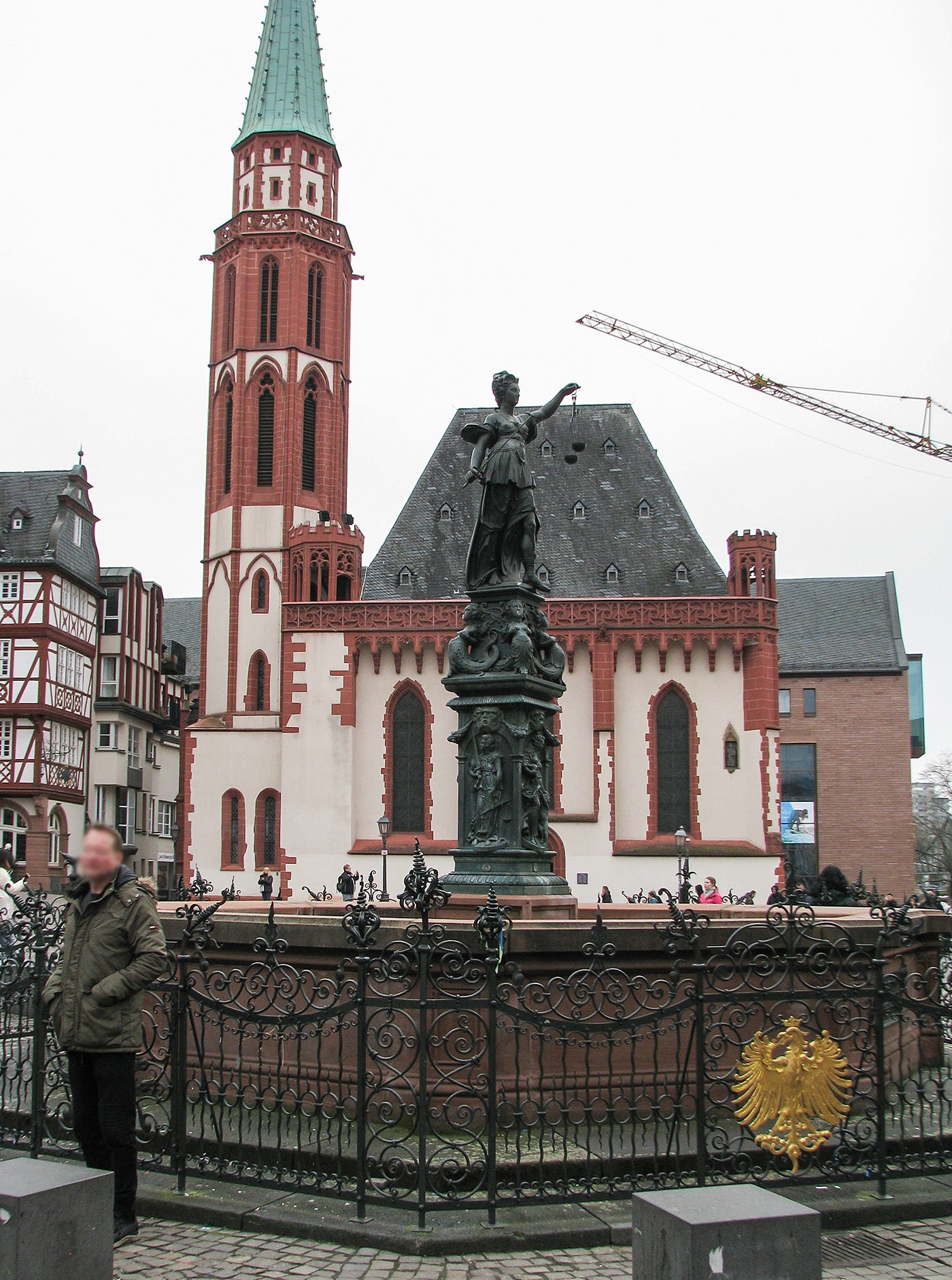 Fountain of Justice and the Old St. Nicholas Church. Frankfurt am Main, Germany. Photo by author
