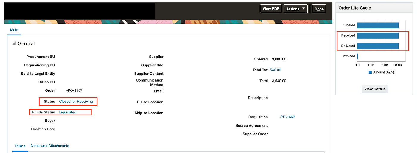 How can you check if Purchase Order has been Invoiced and Received