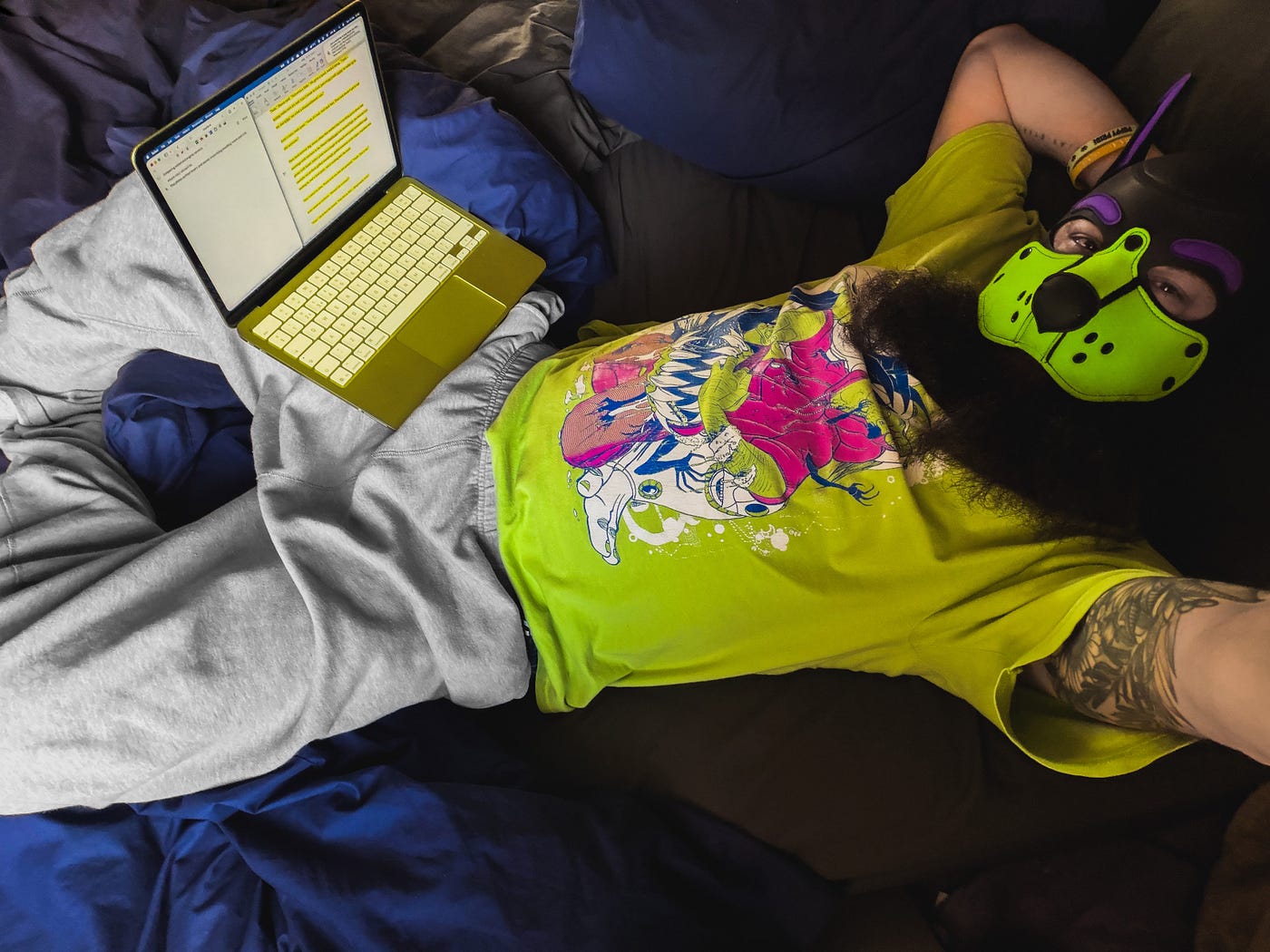 Dirtpaw at it, writing. (Author’s own photo.)