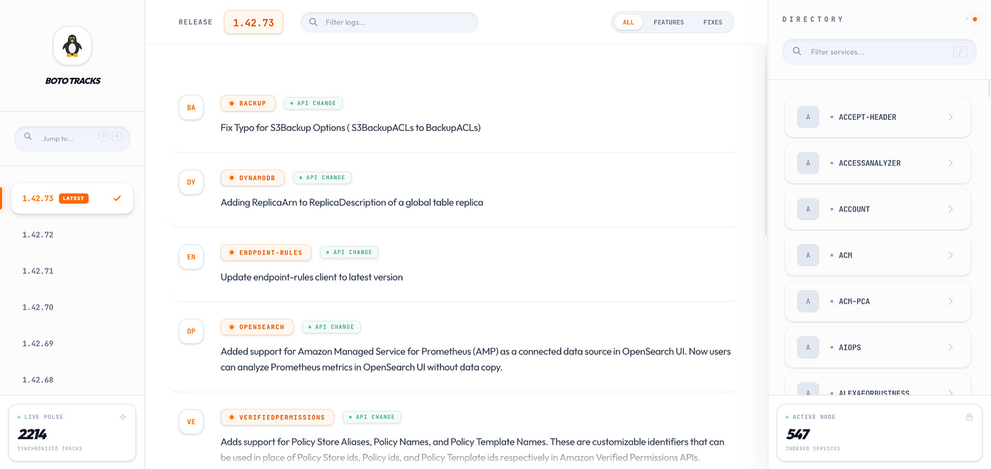 Stop scrolling through the AWS SDK Changelog, I built Boto-Tracks to give you a better way
