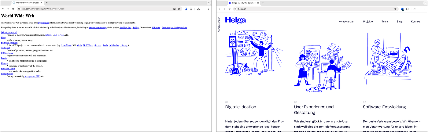 Als Digitalagentur übernimmt Helga die Farbpalette der ersten Website von 1993.