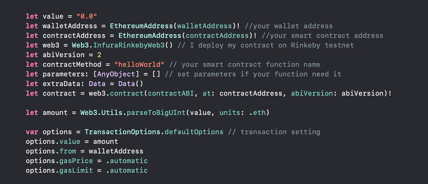 Web3 of iOS: How to call custom smart contract on Ethereum using web3swift  | by KangMHL | Coinmonks | Medium