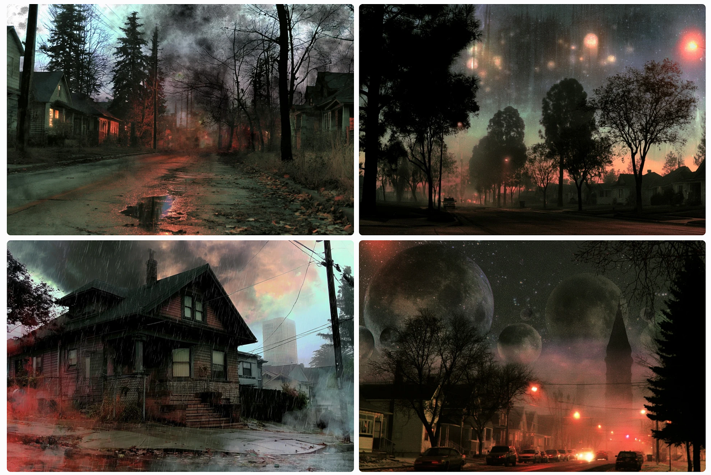 a paranormal image grid made with SREF ID: 681217430 — created by the author in the Midjourney v8.2 preview
