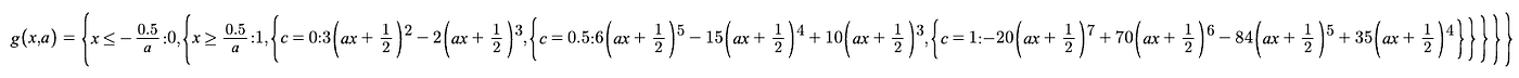 Nested conditional statement representing specific applications of the polynomial representations of the smoothstep, for increasing differentiability