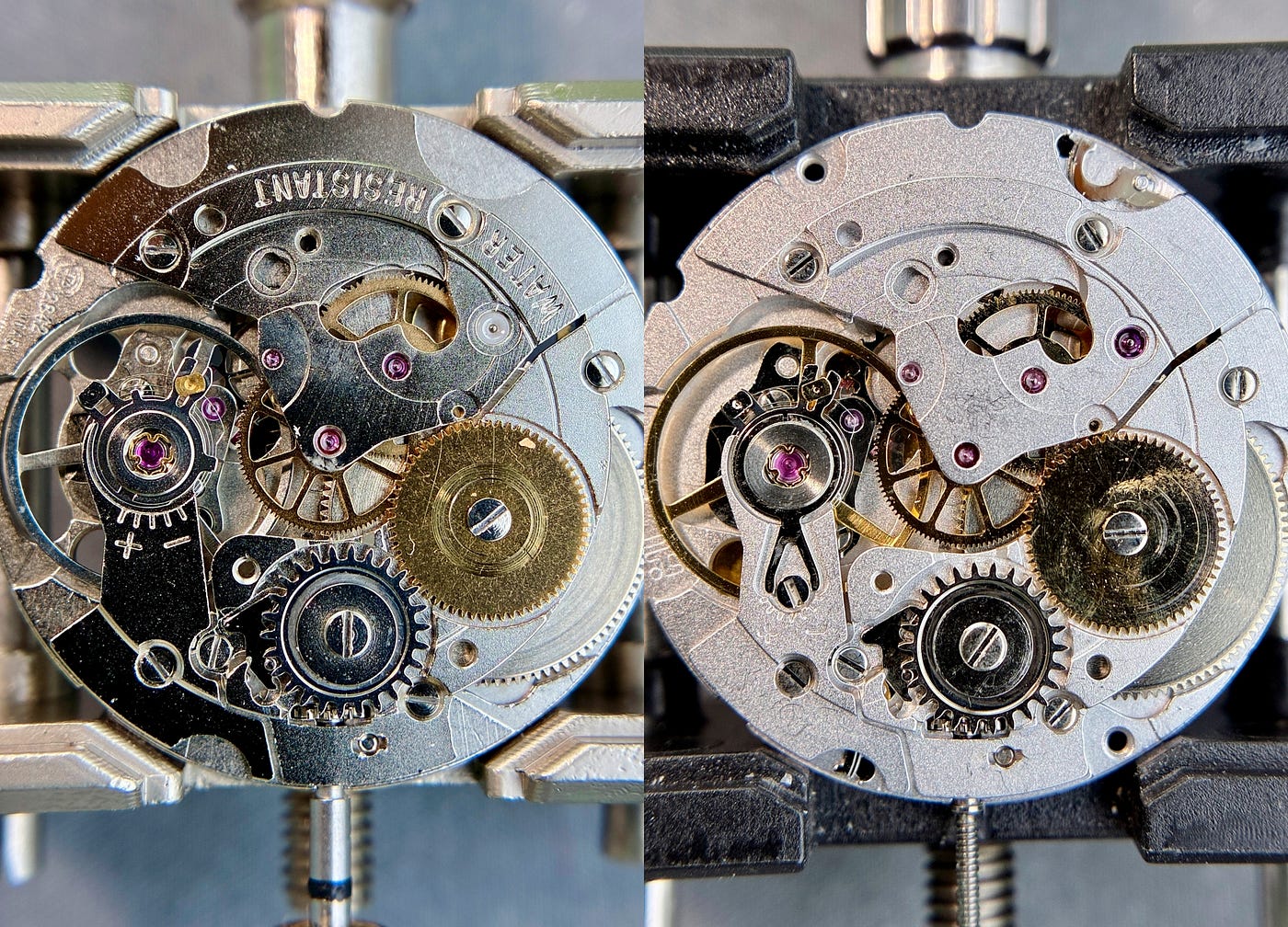 ETA 2842 (left) and PT5000 (ETA 2824 clone, right)