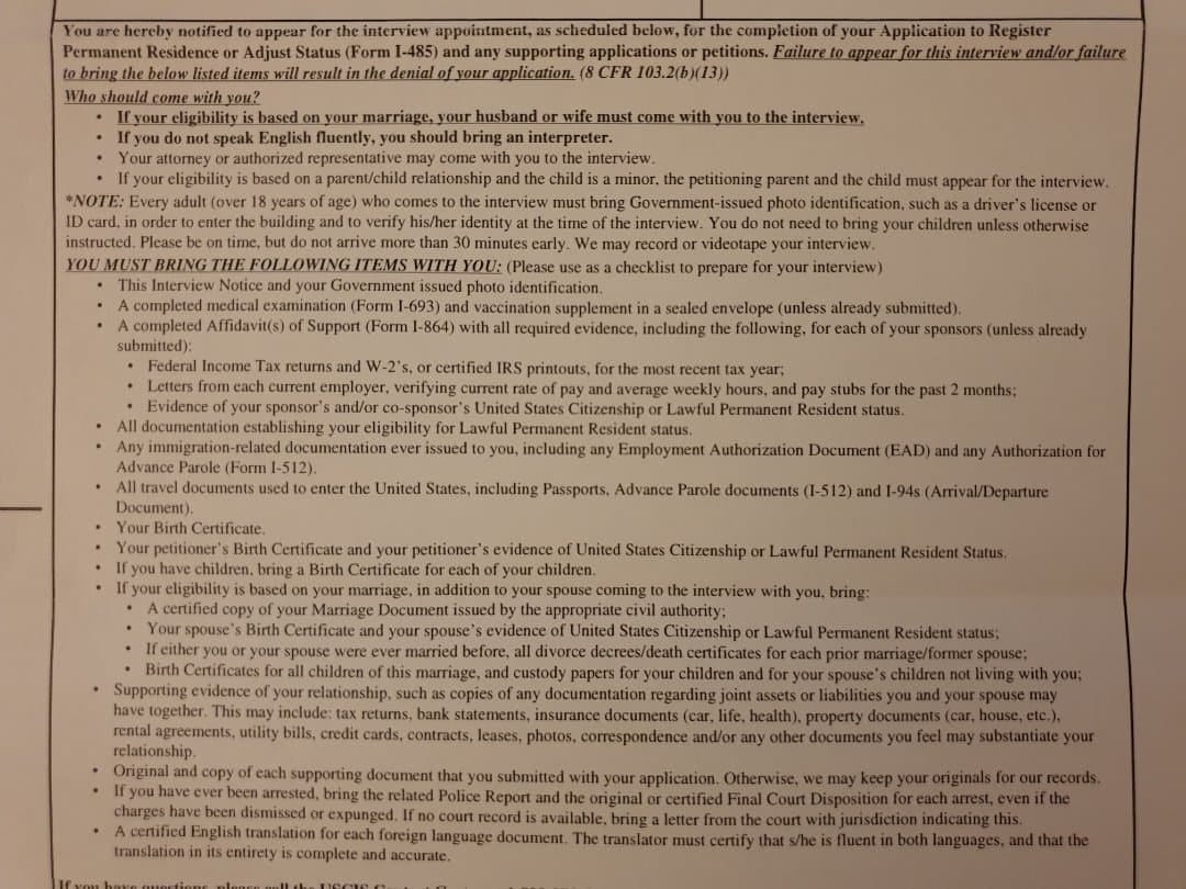 Green Card Interview Experience. Status Adjustment from K-1 Fiancé 