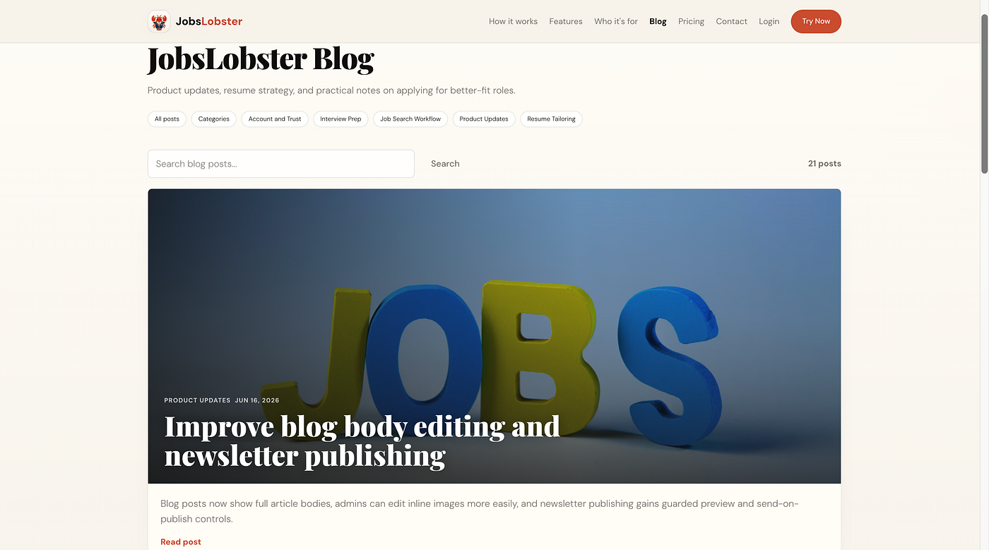 JobsLobsters now has a blog page! Check it out!