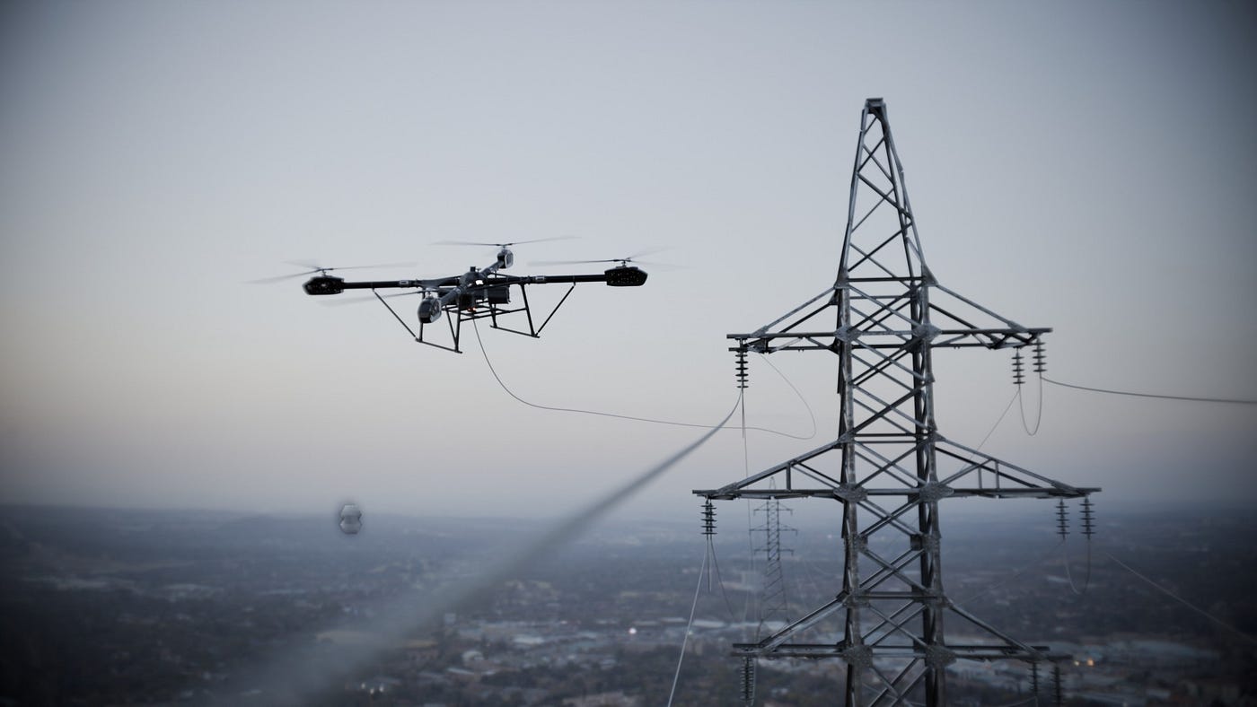 Drones in Wire Stringing: Automating Grid Infrastructure at a Scale